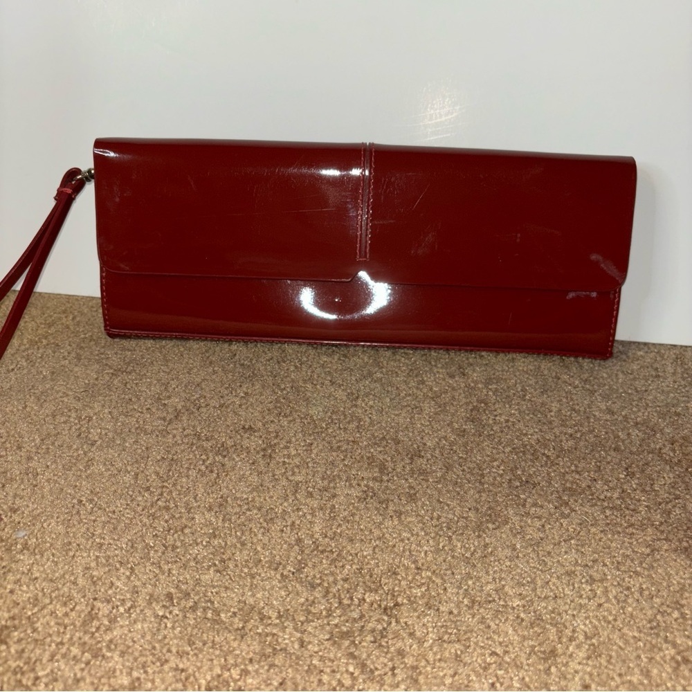 Alfani Burgundy Patent Leather Evening Clutch Purse